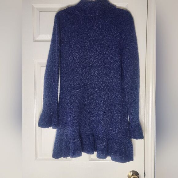 INC International Concepts L Navy Lngslv Ruffles WOOLBlendPockets Women Cardigan - Picture 9 of 10